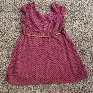 Fuschia Lace Lined Dress With Belt